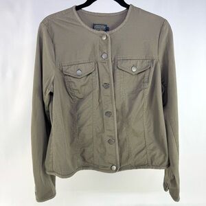 Pendleton Cotton Chino Collarless Khaki green button down jacket women’s medium